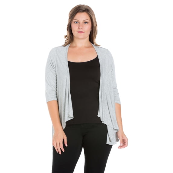 Plus Size Open Front Elbow Sleeve Cardigan