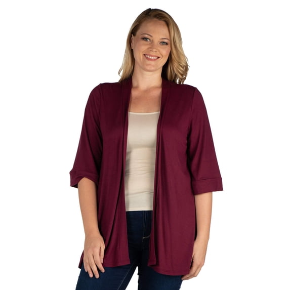 Plus Size Open Front Elbow Sleeve Cardigan