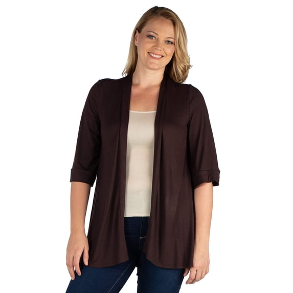 Plus Size Open Front Elbow Sleeve Cardigan