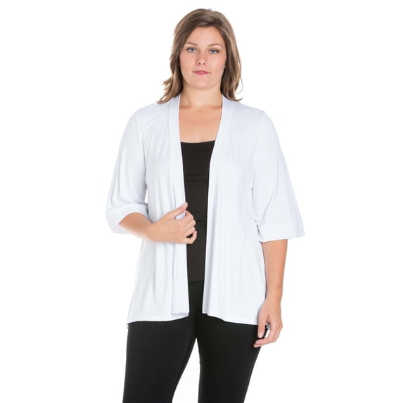 Plus Size Open Front Elbow Sleeve Cardigan