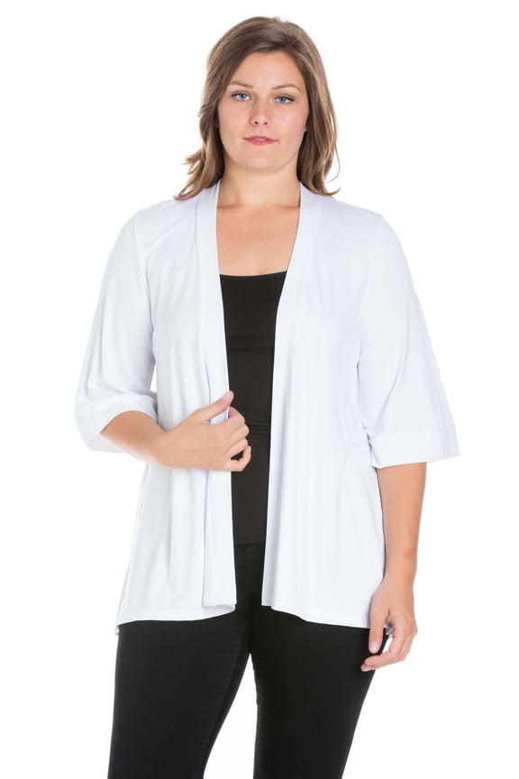 Plus Size Open Front Elbow Sleeve Cardigan