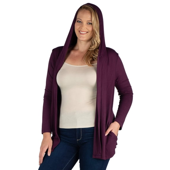 Plus Size Open Front Hooded Pocket Cardigan
