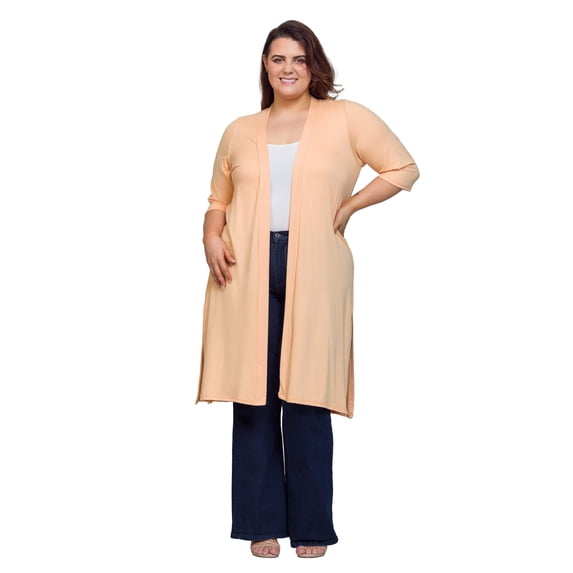 Plus Size Open Front Knee Length Cardigan