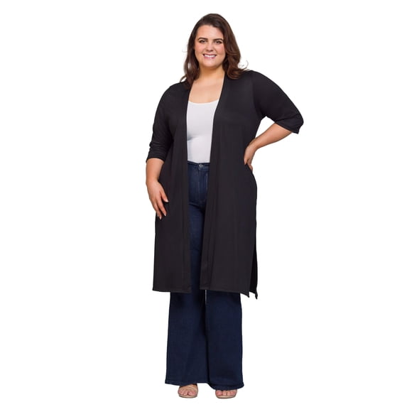 Plus Size Open Front Knee Length Cardigan