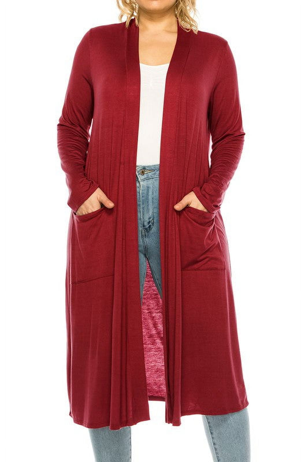 Plus Size Open Front Long Duster Cardigan-Red / 2XL 