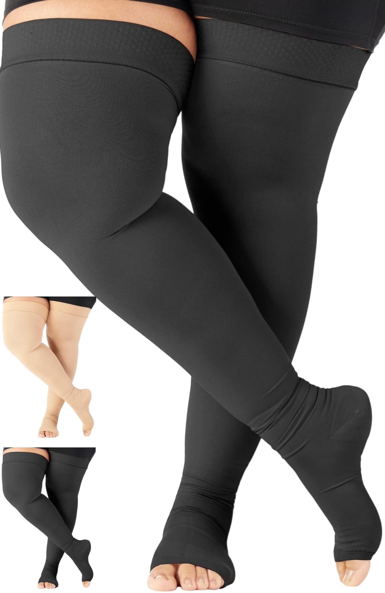 Black Compression Thigh Highs Plus Size, Open Toe, Brunei Ubuy