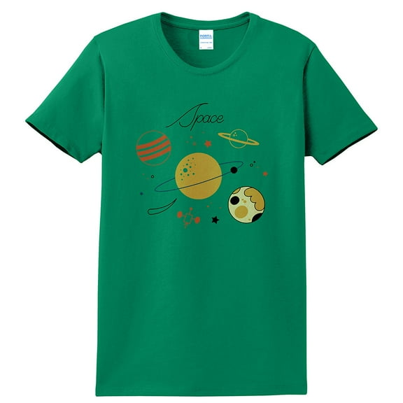 Plus Size Outer Space Graphic Design Ladies Big Size Port & Company Soft Spun Cotton Essential T-Shirt - Kelly 2XL