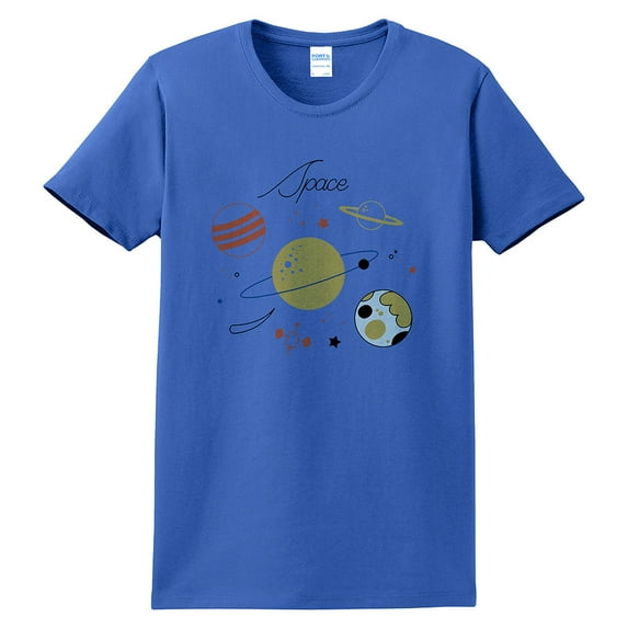 Plus Size Outer Space Graphic Design Ladies Big Size Port & Company Soft Spun Cotton Essential T-Shirt - Royal XL
