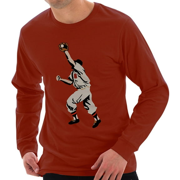 Plus Size Outfield Catch Graphic Design Ring Spun Cotton Premium Long Sleeve T-shirt - Paprika XL