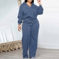 thumbnail image 1 of Plus Size Outfit Sets for Women,Two Piece Sweatsuits,Long Sleeve V-Neck Collared Blouse and Pants Sleepwear S-3XL, 1 of 4