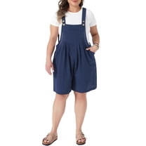 Agnes Orinda Women's Plus Size Overall Shorts Adjustable Strapes Sleeveless Pleated Jumpsuit Rompers Summer Casual Overalls Shortalls with Pocket 1X Navy Blue