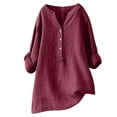 thumbnail image 1 of Plus Size Oversized Linen Button up Tunic Shirts for Women Cotton and Linen Tunic Tops Solid Color Plus Size V Neck Button Relaxed Fit Blouse Womens Fall Fashion 2025, 1 of 5