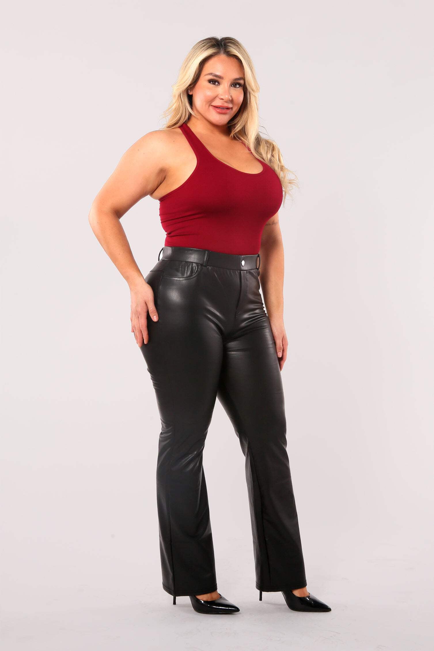 Plus size red faux leather pants clearance