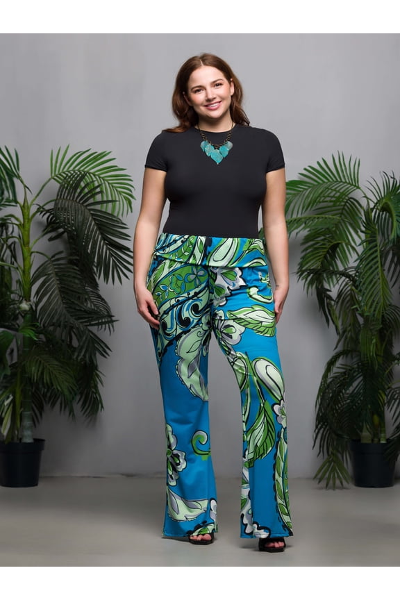 Plus Size Paisley Bell Bottom Foldover Pants