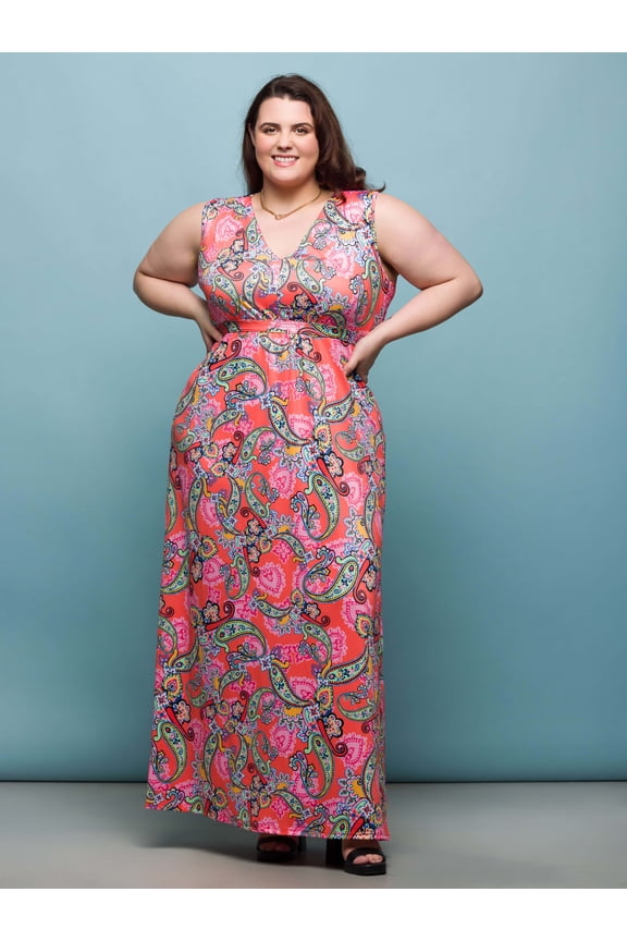 Plus Size Paisley Empire Waist Maxi Dress