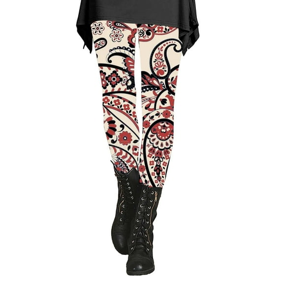 Plus Size Paisley Leggings for Women Fall Winter Vintage Print Slim Fit Leggings Color: Beige Size: XXXXXL