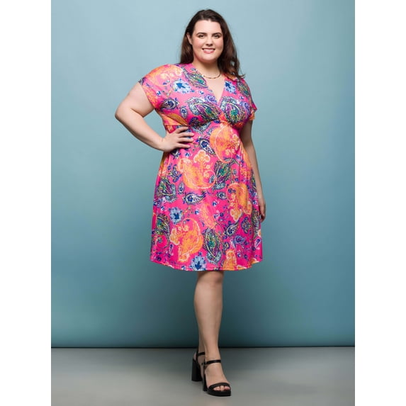 Plus Size Paisley V Neck Empire Waist Dress