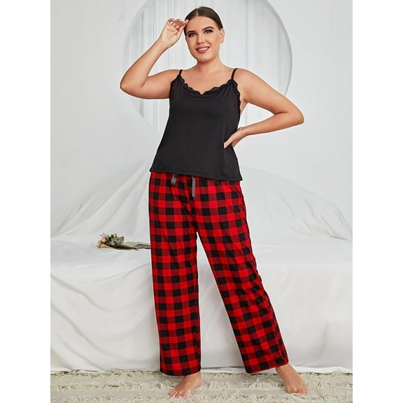 ebukurty Plus Size Pajama Sets for Women 2 Piece Lace V-neck Sleeveless Sleepwear, Sizes 1XL-3XL/5XL
