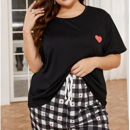 Yahachiap Women Plus Size Pajamas Set Plaid Lounge Pants V Neck Short Sleeve Cotton Solid Color T Shirt 2 Piece Sleepwear XL 5XL Walmart