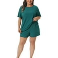 thumbnail image 1 of Agnes Orinda Women Plus Size 2 Piece Nightwear Round Neck Sleepwear Tops and Shorts Lounge Home Casual Pajama Sets 2X Lake Blue, 1 of 6