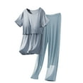 thumbnail image 1 of Plus Size Pajama Sets for Women Trendy Short Sleeve Crew Neck Sleepwear Sets Women Summer Casual Daily Leisure Shorts Sets Blue 3XL, 1 of 4