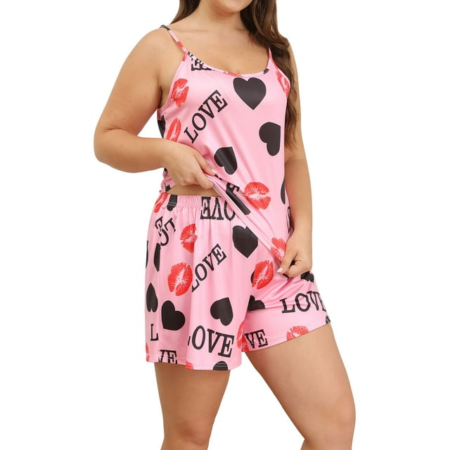 Plus Size Pajama Sets for Women Valentine's Day Gifts Red Lip and Heart