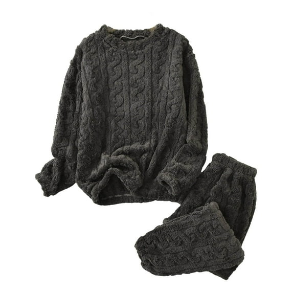 Plus Size Pajamas New Womens Cable Knit Pajama Sets Fleece Pullover Pants Soft Warm Loungewear Sets Winter Pajamas Sleepwear Pajama Set Dark Gray One Size