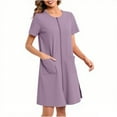 thumbnail image 1 of Plus Size Pajamas New Nightgowns for Women Short Sleeve Full Zip up Pajama Dress Crew Neck Short Sleepwear with Pockets Purple M, 1 of 6