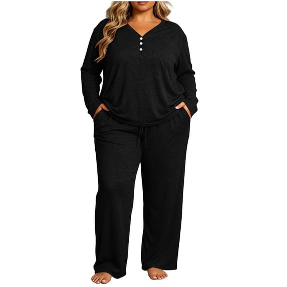 Plus Size Pajamas Set for Women 2 Piece Fall Long Sleeve Loungewear