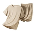 thumbnail image 1 of Plus Size Pajamas Sets for Mens 2025 Summer Comfort Casual Sleepwear Scooped Neck Tees Short Sleeve Pjs Tops Quick Dry Put On Strech Shorts Summer Outfits for Mens, 1 of 7