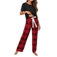 thumbnail image 1 of Plus Size Pajamas Sets for Women Long/Short Sleeve Crewneck Tops with Loose Plaid Long Pants Lounge Sets Sleepwear, 1 of 7
