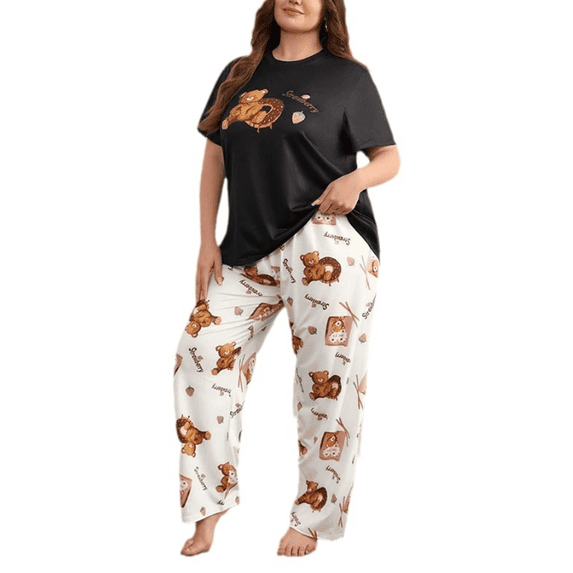 Plus Size Pajamas: Syphorium Pajamas for Women Plus Size, Short Sleeve Soft Prints Pjs Loungewear Nightwear