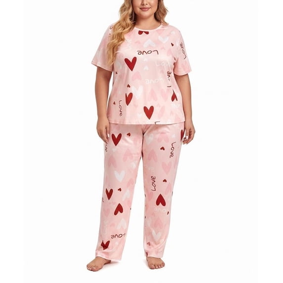 Plus Size Pajamas: Syphorium Pajamas for Women Plus Size, Short Sleeve Soft Prints Pjs Loungewear Nightwear