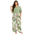 thumbnail image 1 of Plus Size Pajamas for Women, LOFIR Round Neck Soft Rayon Sleepwear Loungewear, Lightweight Short Sleeve Top and Floral Pants PJS for Home & Bedroom 3XL Green, 1 of 7