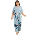 thumbnail image 1 of Plus Size Pajamas for Women, LOFIR Round Neck Soft Rayon Sleepwear Loungewear, Lightweight Short Sleeve Top and Floral Pants PJS for Home & Bedroom 3XL Light Blue, 1 of 7
