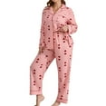 thumbnail image 1 of Plus Size Pajamas for Women Set, Hugcore Women's Heart Shaped Printed Long Sleeve Sleepwear Button Down Tops Soft Pajama Pants Button Down Pjs for Women Set Pink 4XL, 1 of 6