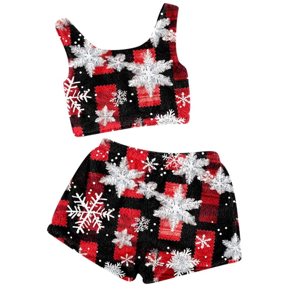 Plus Size Pajamas for Women – Soft 2 Piece Sets & Lounge Wear Ladies' Christmas Reindeer Snowflake Casual Two Piece Set Solid Color Vest Short Top Shorts Home Clothes Pajama Set