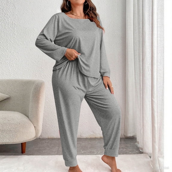 Plus Size Pajamas for Women 2 Piece Set,Oversized Long Sleeve Sleep Shirts Loose Fit Pants Lounge Sleepwear Pjs Sets with Pockets