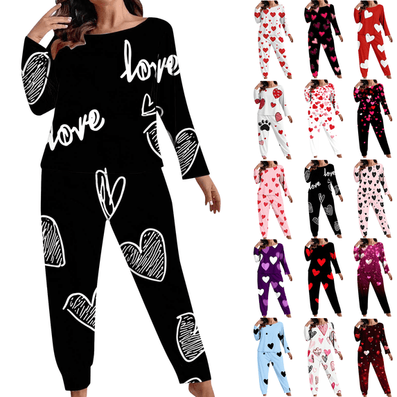 Plus Size Pajamas for Women Set Long Sleeve Tops and Pants 2 Piece Matching Sets Sleepwear Floral Print Soft Cozy Loungewear Pajamas