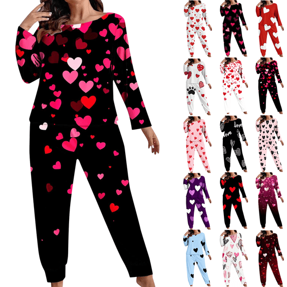 Plus Size Pajamas for Women Set Long Sleeve Tops and Pants 2 Piece Matching Sets Sleepwear Floral Print Soft Cozy Loungewear Pajamas