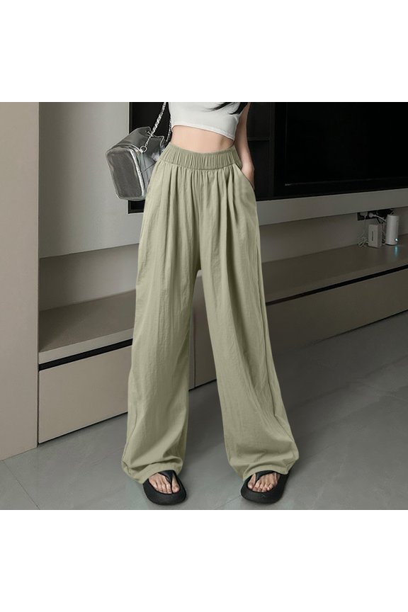 Plus Size Palazzo Pants for Women Summer Boho Wide Leg High Waist Casual Pant 2024 Beach Travel Outfit Worded in Elegant Style