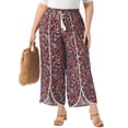 thumbnail image 1 of Plus Size Pant for Women Split Elastic Waist Flowy Striped Wide Leg Pants 2X Brown Red, 1 of 6