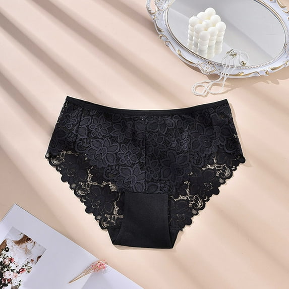 Plus Size Panties Women's Large Size High Waist Briefs Breathable Thin Thong Lace Breathable Seamless Underwear Panties for Women Black XXL