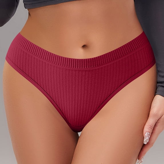Plus Size Panties for Women Women's Ribbed Low-Rise Briefs String Bikini Panties Wine S