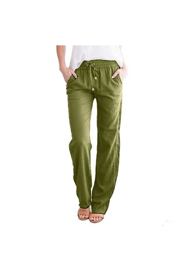 Plus Size Pants Clothing And Straight Solid Elastic Pants Long Drawstring Women Waist Cotton Casual Pants