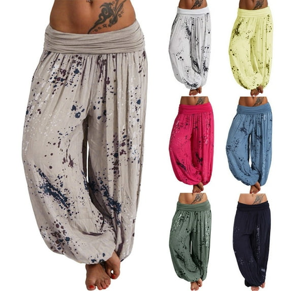 Plus Size Pants Curvy Women Hippie Boho Yoga Harem Pants Lounge Beach Trousers Causal Relaxed Fit Casual Pants Women Summer Blue XXXXL