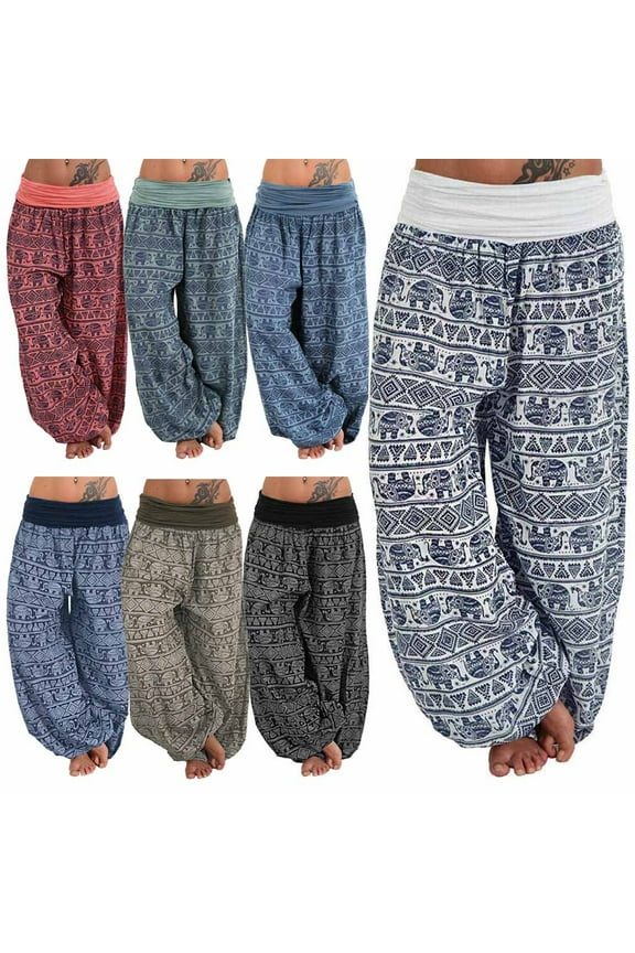 Plus Size Pants Curvy Women Hippie Boho Yoga Harem Pants Lounge Beach Trousers Causal Relaxed Fit Casual Pants Women Summer White L