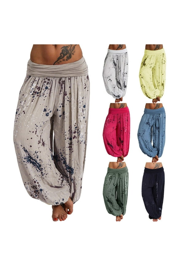 Plus Size Pants Curvy Women Hippie Boho Yoga Harem Pants Lounge Beach Trousers Causal Relaxed Fit Women Casual Pants Yellow XXL