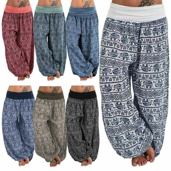 Plus Size Pants Curvy Women Hippie Boho Yoga Harem Pants Lounge Beach Trousers Causal Relaxed Fit Women's Casual Pants Capris Army Green XXXL