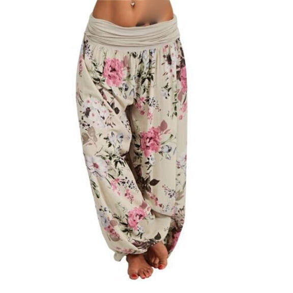 Plus Size Pants Curvy Women Women Harem Plus Size Pants Flowy Printed Wide Leg Pants Comfortable Women's Casual Pants Beige XXXXXL